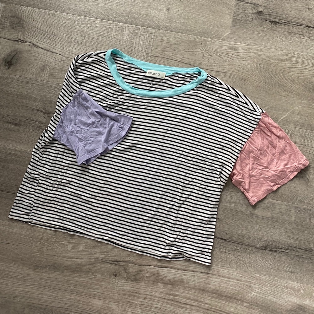 Ginger G – Striped Crop Top with Colored Sleeves